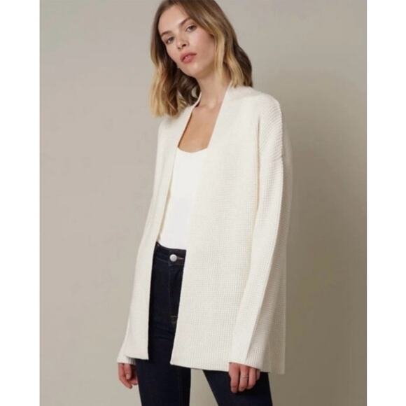 CYRUS Womens White Minimalist Relaxed Waffle Knit Open Cardigan Sweater Sz Large - Picture 1 of 8